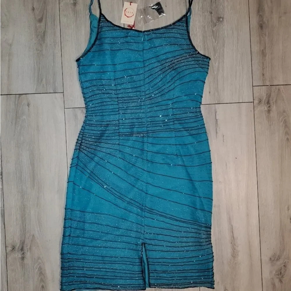 Raga blue slip dress with black & silver embroidered sparkle size medium